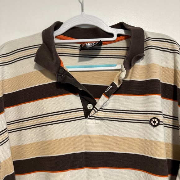 Vintage 90s Y2K South Pole Sz: 3XL Tan & Dark Brown Striped Short Sleeve Polo. - Picture 12 of 16